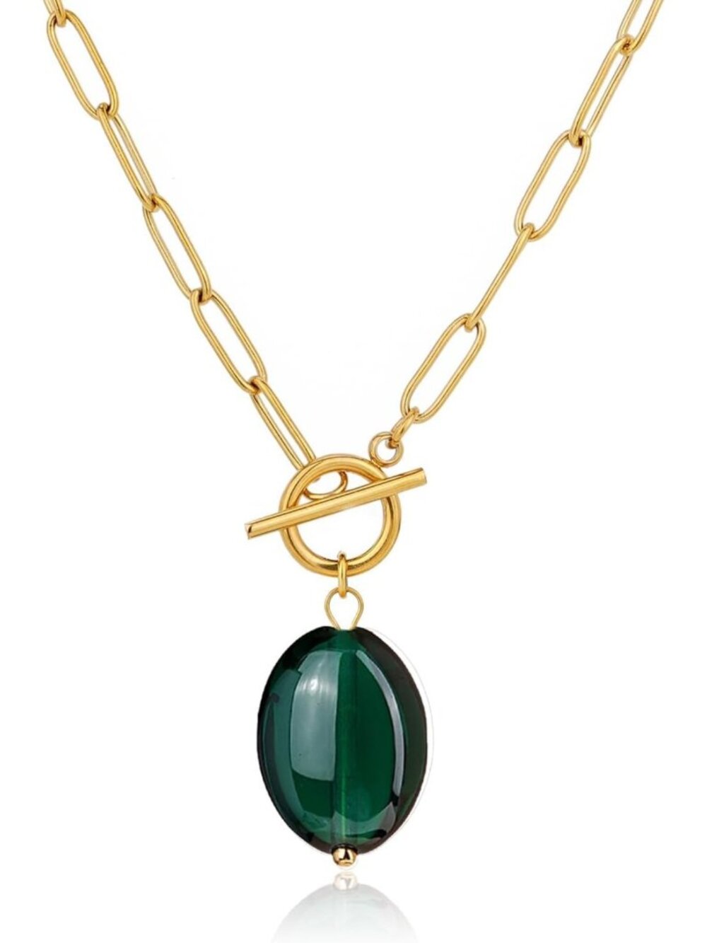 18K Gold Plated Paperclip Chain Necklace with Natural Stone Birthstone - Gift